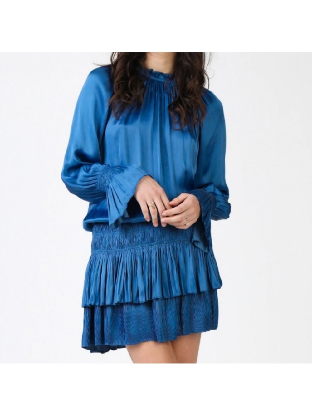 Current Air Satin Blue Tiered Mini Dress